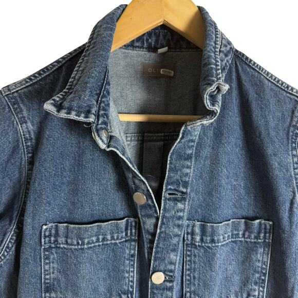 DL1961 Hannah Blue Denim Straight Leg Short Sleeve Collared Jean Jumpsuit Size L - Picture 8 of 14